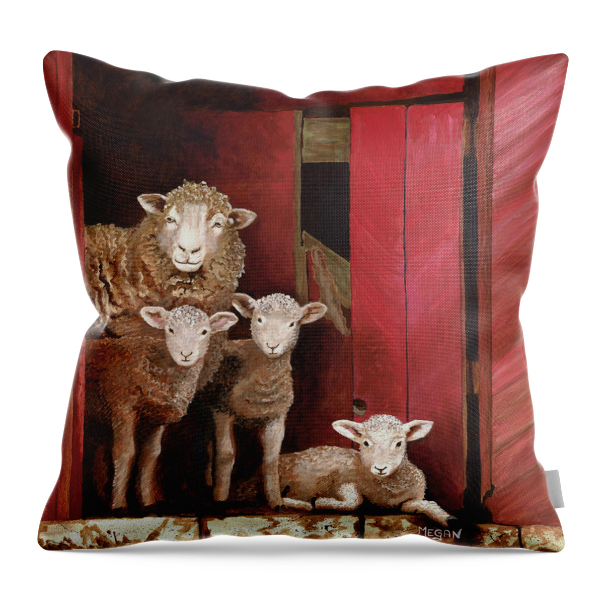 Sheep Throw Pillow featuring the painting Family Portrait by Megan Collins