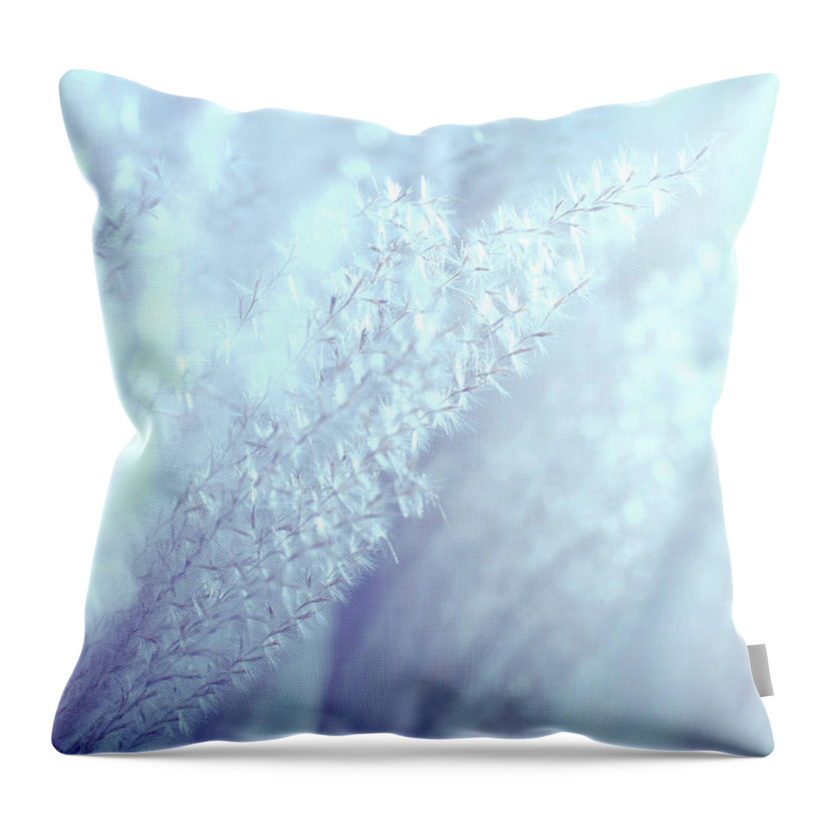 Jenny Rainbow Fine Art Photography Throw Pillow featuring the photograph Fantasy Grass Dreams in Silver Blue by Jenny Rainbow