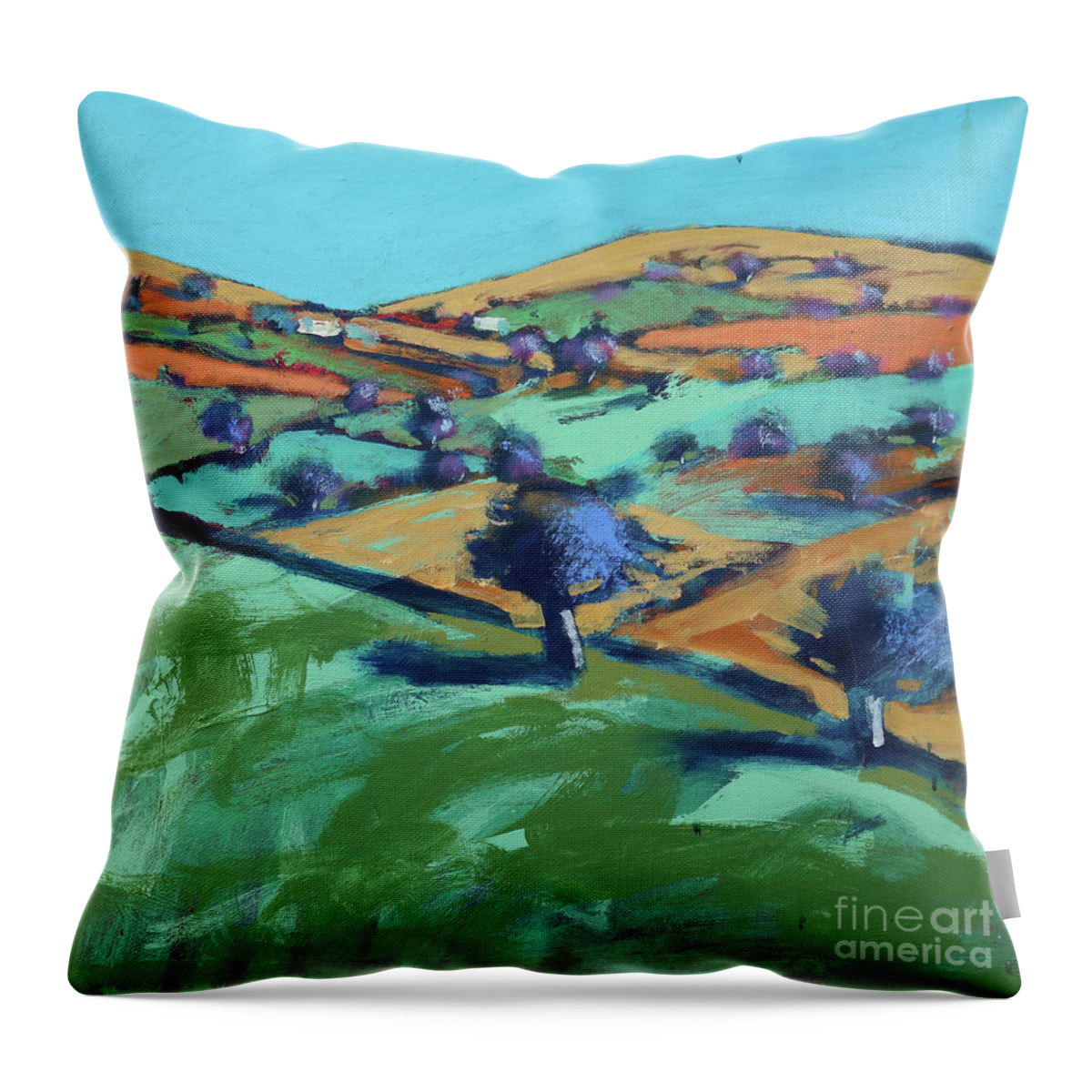 Coast Throw Pillow featuring the painting Farm Cornwall by Paul Powis