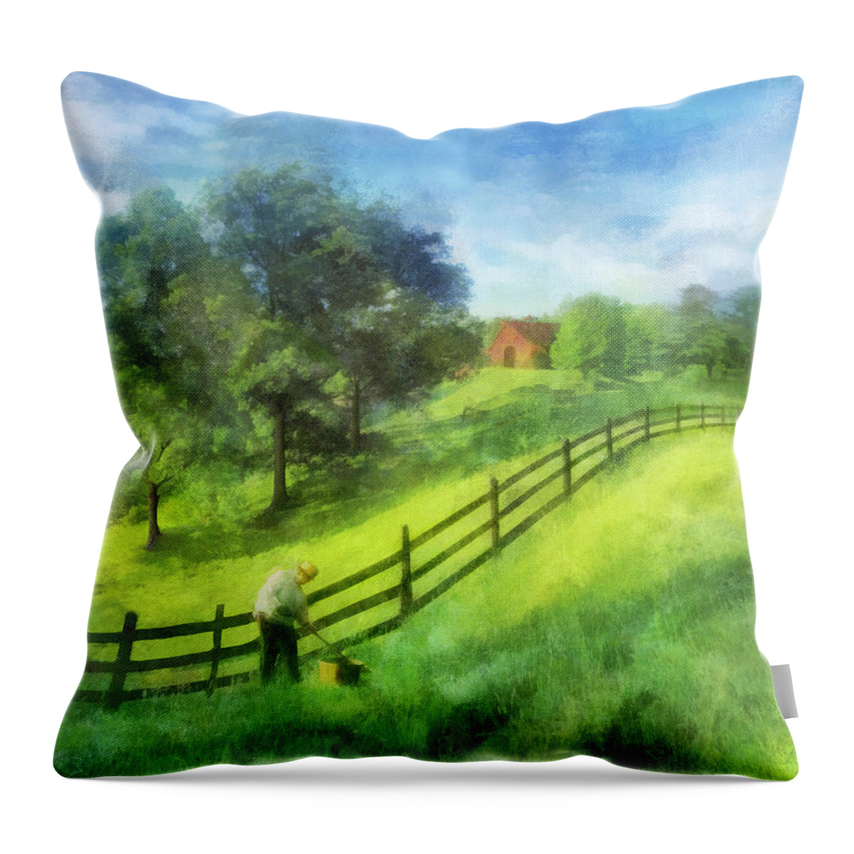 Farm Throw Pillow featuring the digital art Farm on the Hill by Frances Miller