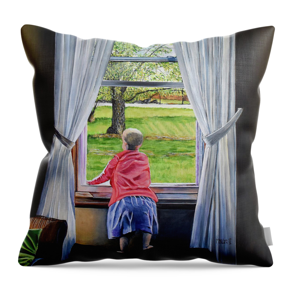 Window Throw Pillow featuring the painting Farmers Daughter by Marilyn McNish