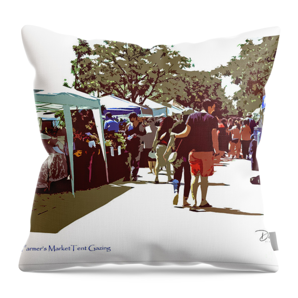  Longmont Throw Pillow featuring the digital art Farmers's Market Tent Gazing by Deb Nakano