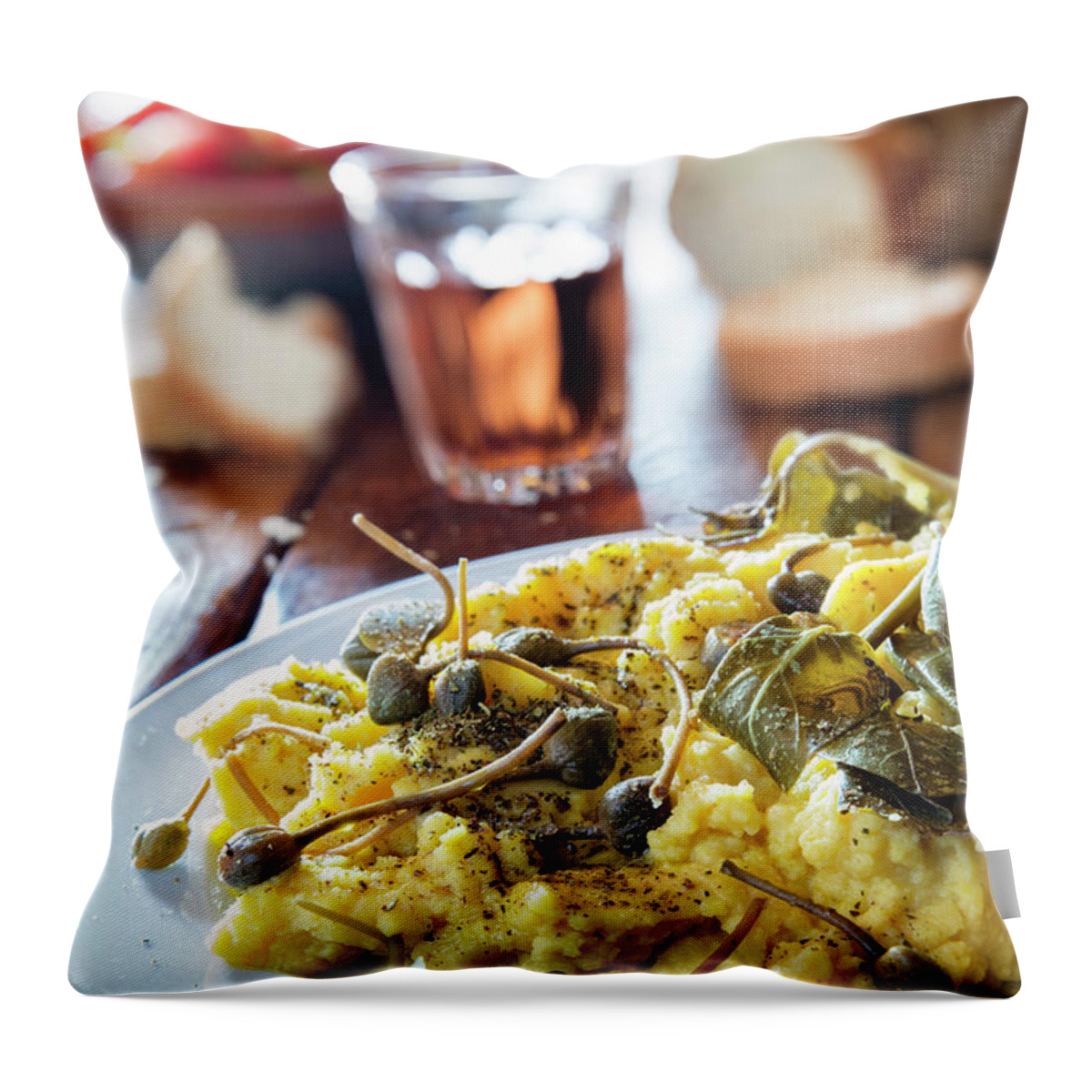 Estock Throw Pillow featuring the digital art Fava Dish With Capers by Massimo Ripani