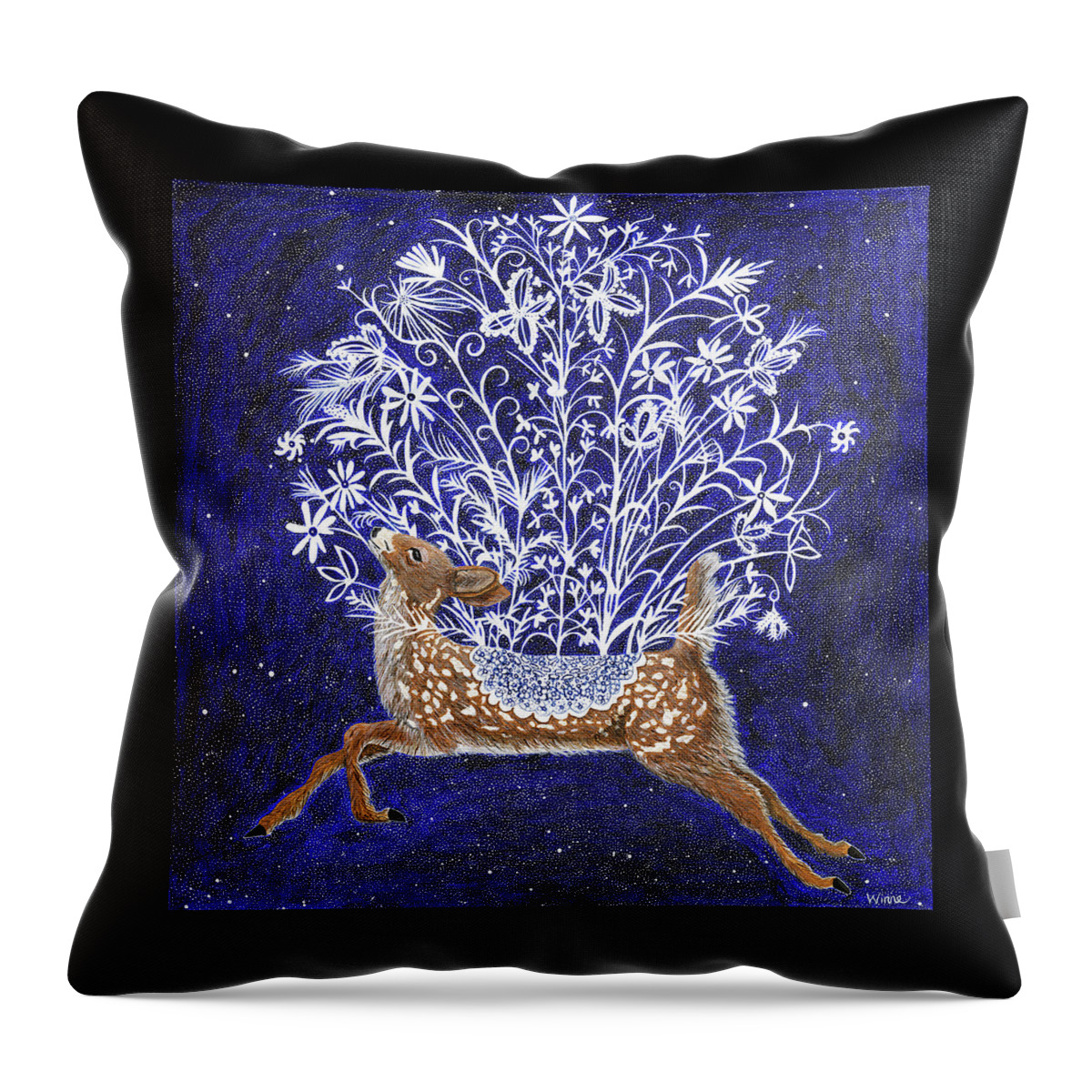 Lise Winne Throw Pillow featuring the painting Fawn Bouquet by Lise Winne