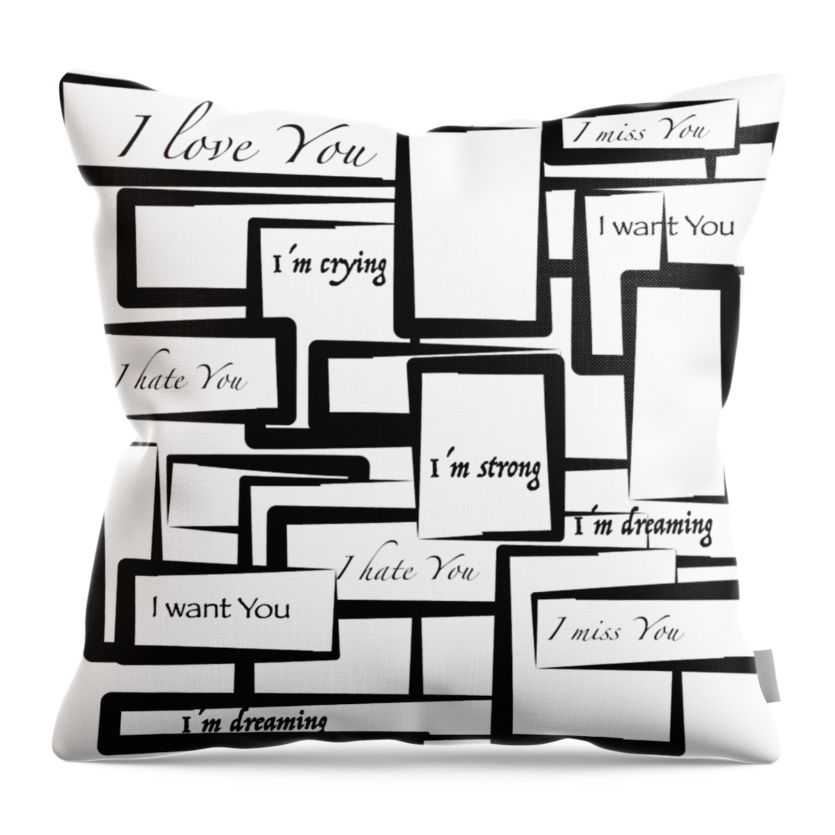 Feeling Throw Pillow featuring the digital art Feelings Black and White by Patricia Piotrak