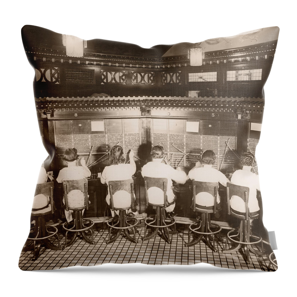 Corporate Business Throw Pillow featuring the photograph Female Switchboard Operators by Fpg
