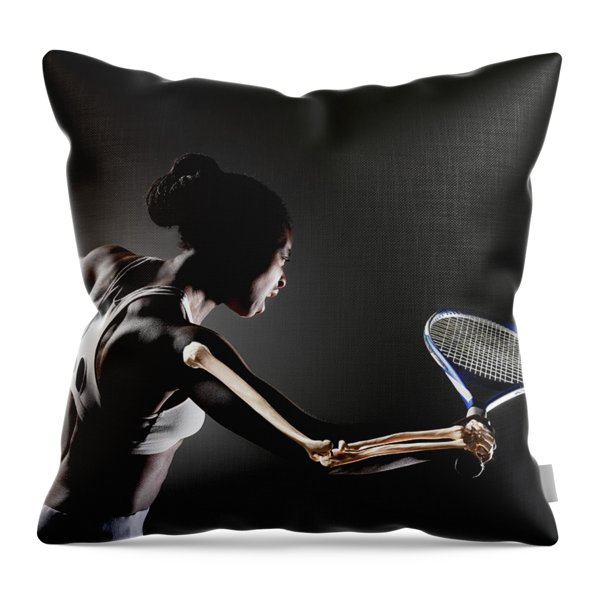 Tennis Throw Pillow featuring the photograph Female Tennis Player With Skeleton by Henrik Sorensen
