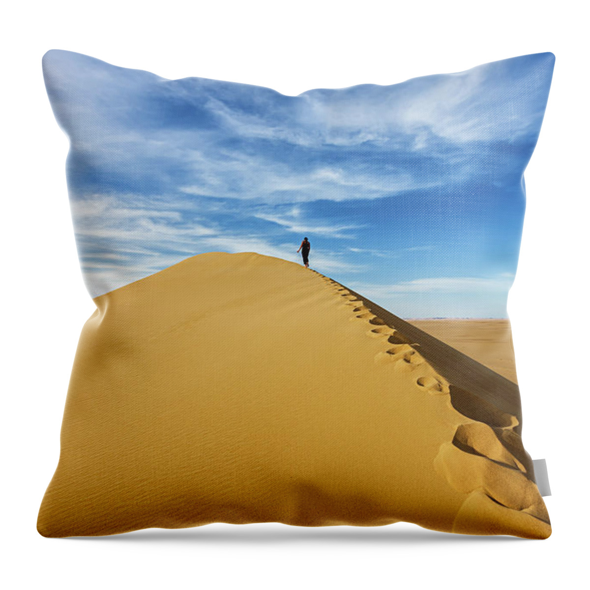 Scenics Throw Pillow featuring the photograph Female Tourist Standing On The Top Of by Hadynyah