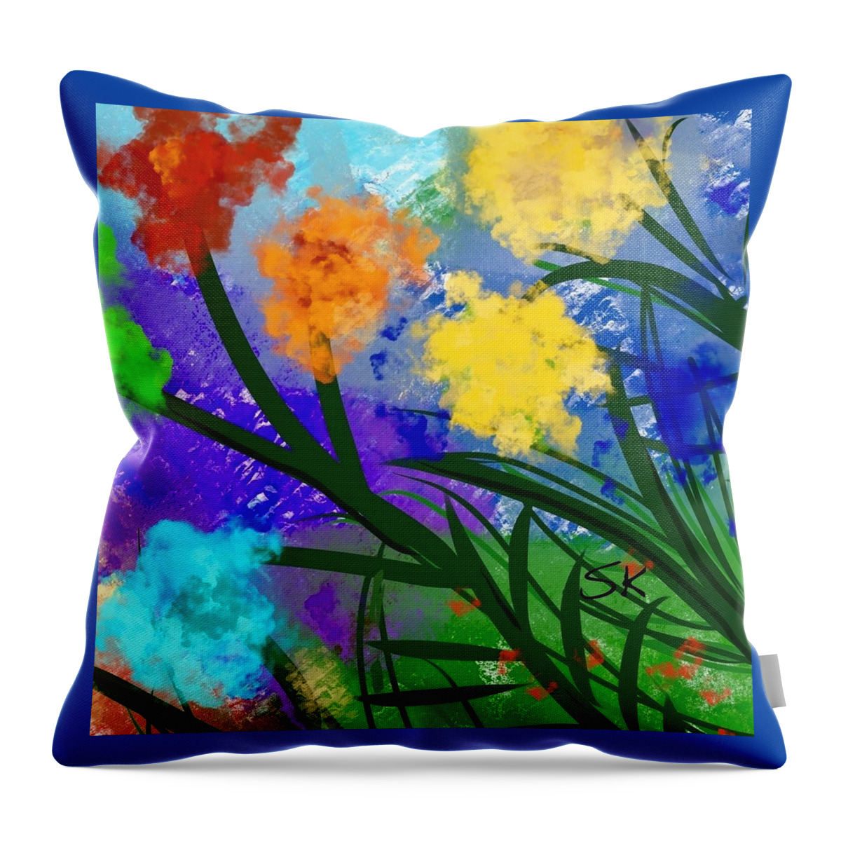Flowers Throw Pillow featuring the digital art Fence Flowers Square by Sherry Killam