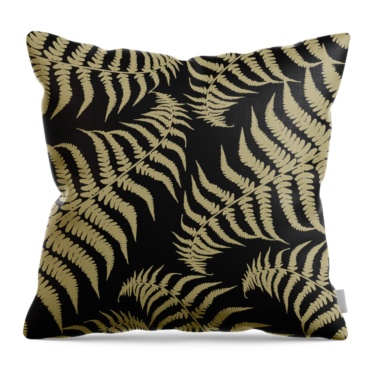 Collage Throw Pillow featuring the mixed media Fern Leaves Pattern - Golden Dream #1 #ornamental #decor #art by Anitas and Bellas Art