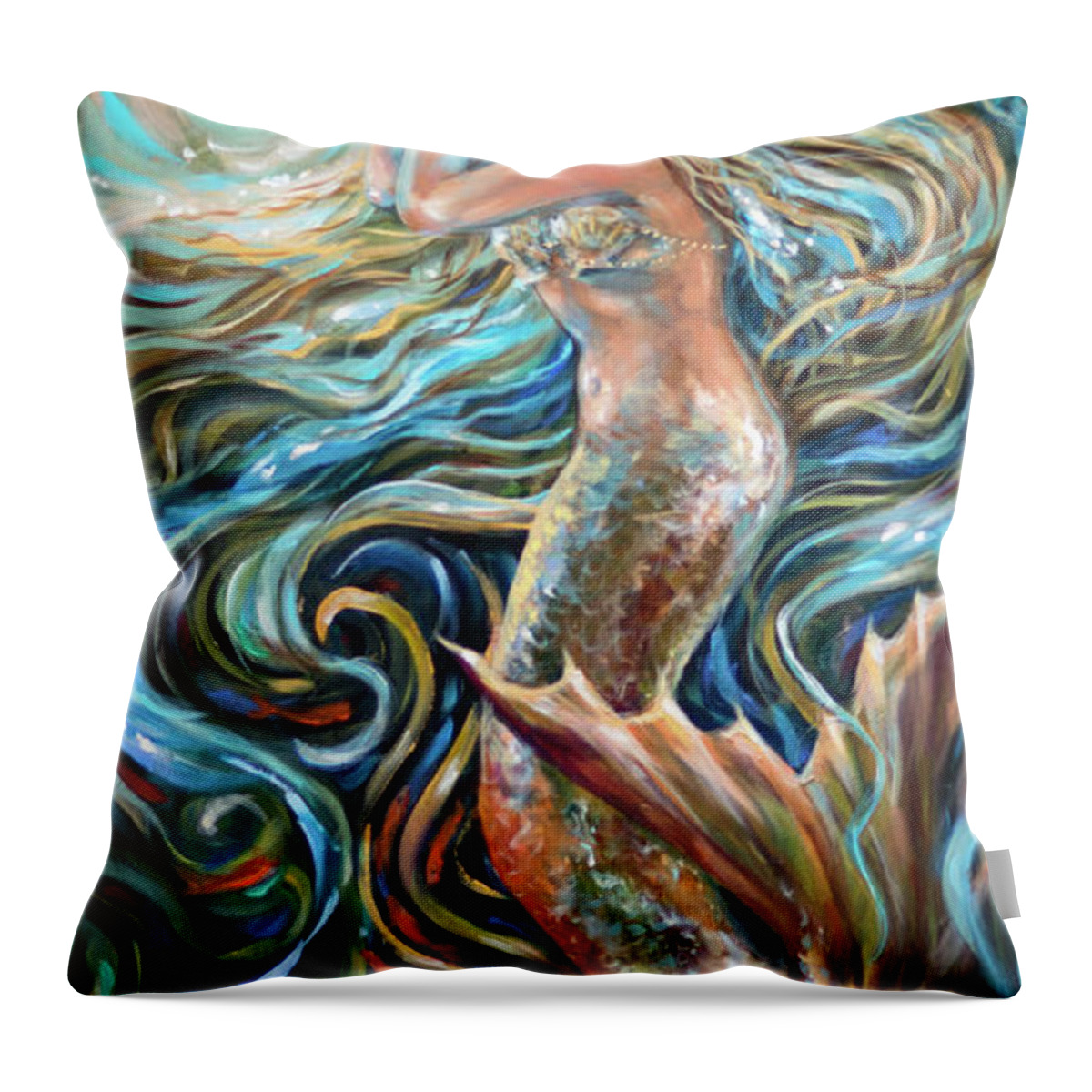 Ocean Throw Pillow featuring the painting Finding Treasure by Linda Olsen
