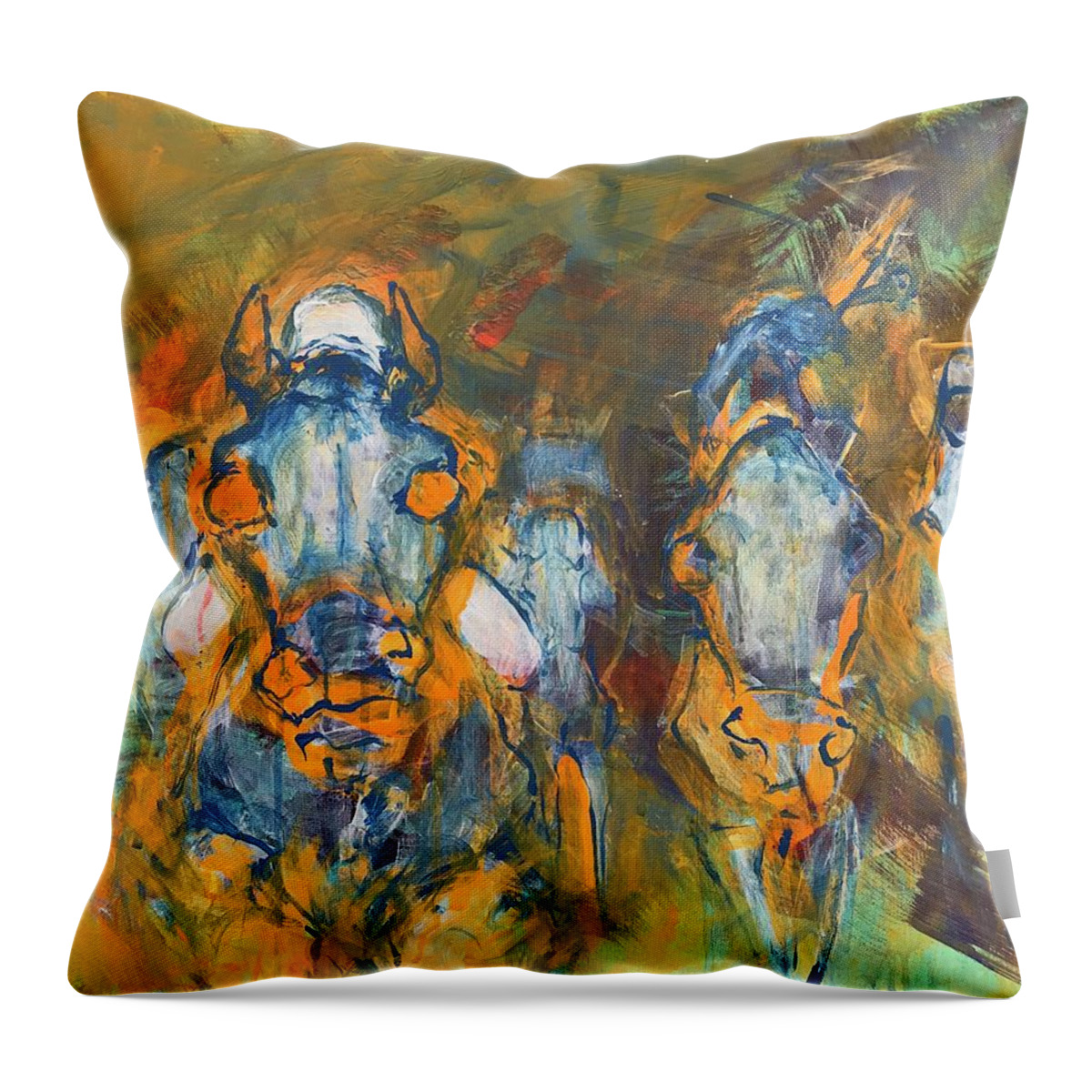Horses Throw Pillow featuring the painting Finish Line by Elizabeth Parashis