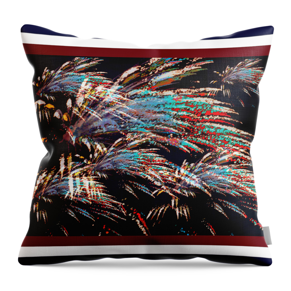 Patriotic Throw Pillow featuring the photograph Fireworks Over Mt. Olivet Abstract w/Trim by Mike McBrayer