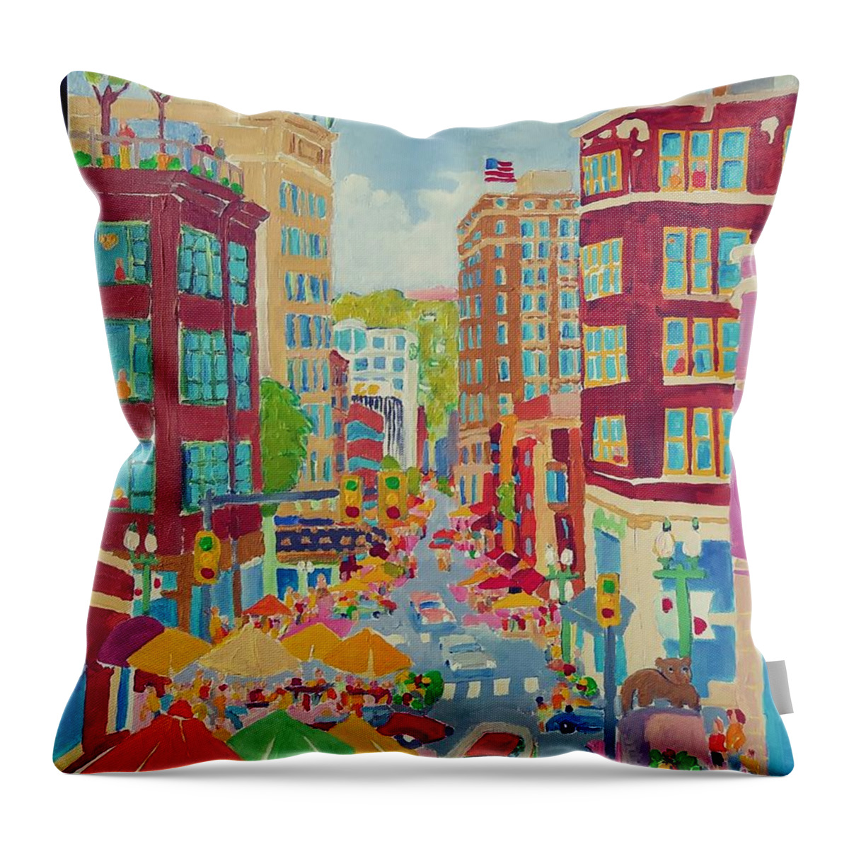 Sioux Falls Throw Pillow featuring the painting First Friday by Rodger Ellingson