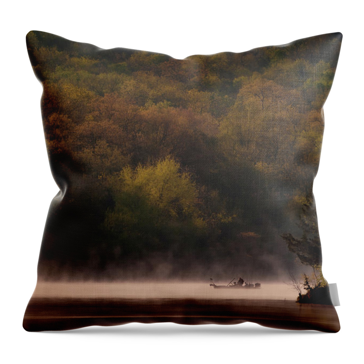 Fishing Throw Pillow featuring the photograph Fisherman Mist by Jeff Phillippi