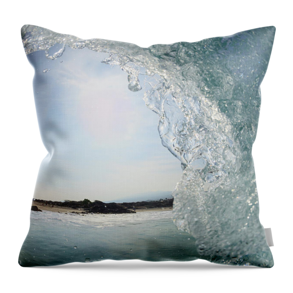 Curled Up Throw Pillow featuring the photograph Fisheye View Of Wave Breaks At Kua by Stuart Westmorland / Design Pics