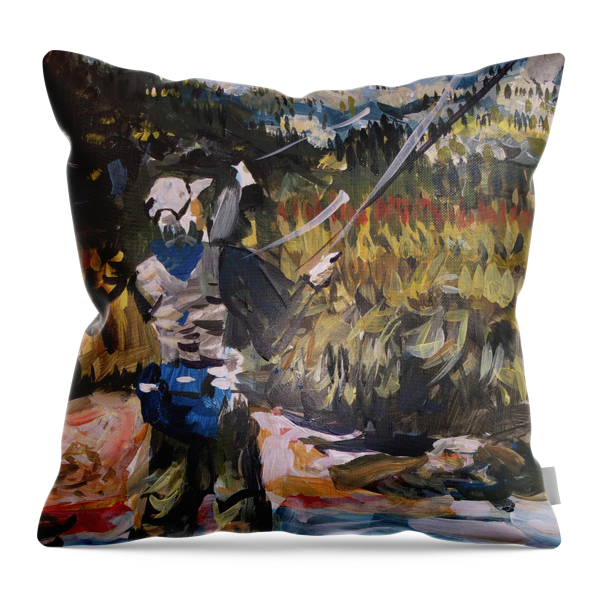 Fishing Throw Pillow featuring the painting Fishing Back Water by Joseph Mora
