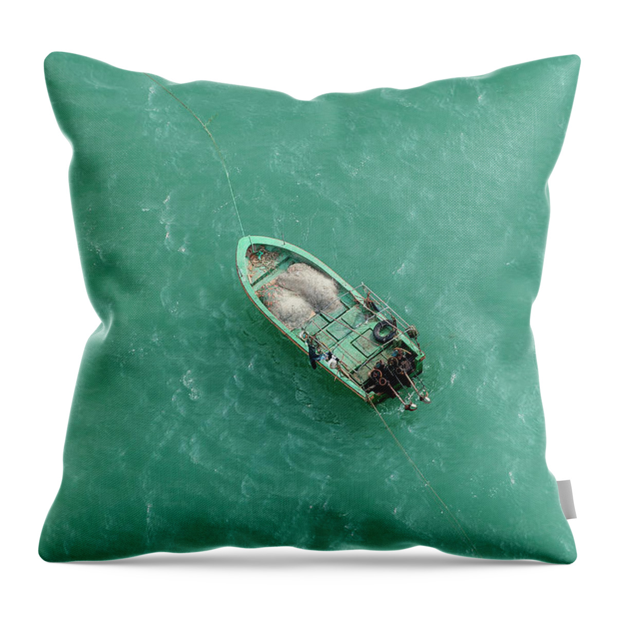 Outdoors Throw Pillow featuring the photograph Fishing Boat Moored Off Coast, Sanya by Paul Todd