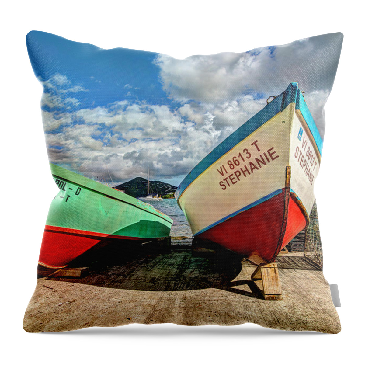 Boats Throw Pillow featuring the photograph Fishing boats in Frenchtown by Gary Felton
