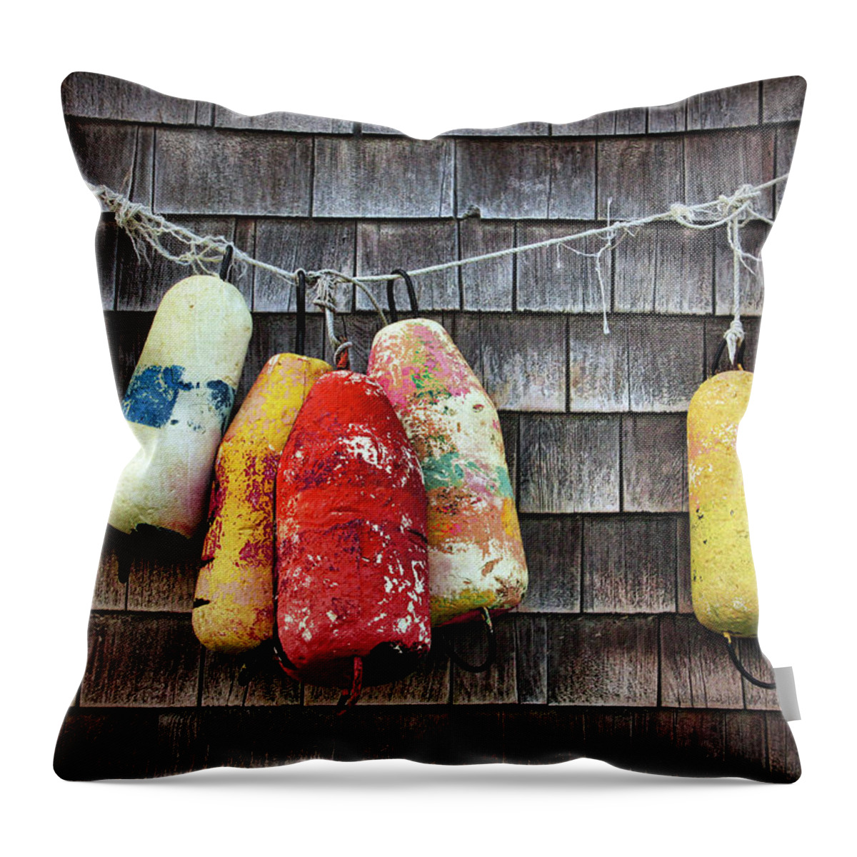 Hanging Throw Pillow featuring the photograph Fishing Buoys by Amanda White