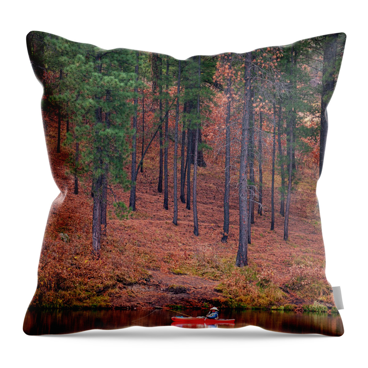 Fisherman Throw Pillow featuring the photograph Fishing Fenton Lake by Jeff Phillippi