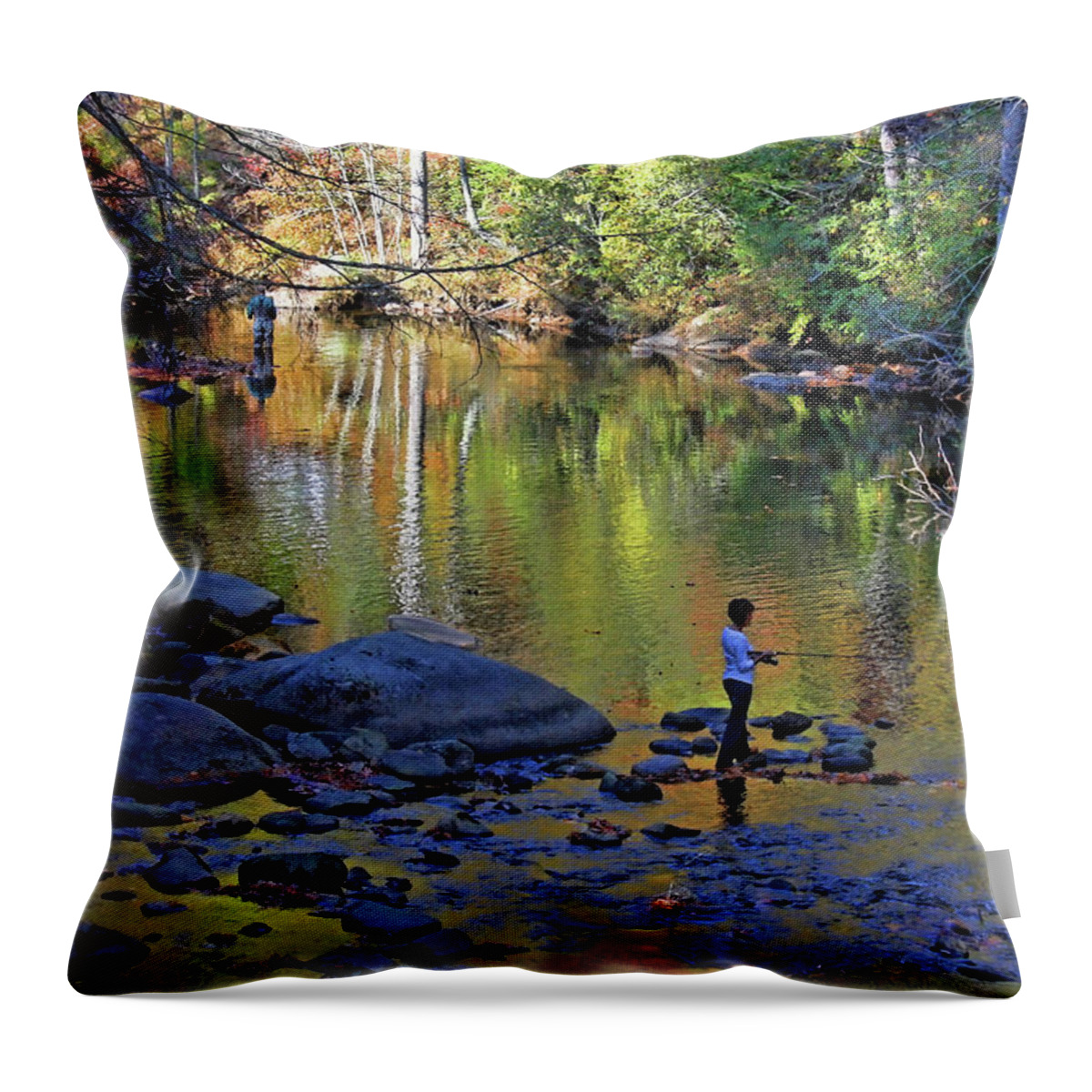 Cullasaja Throw Pillow featuring the photograph Fishing On The Cullasaja River by HH Photography of Florida