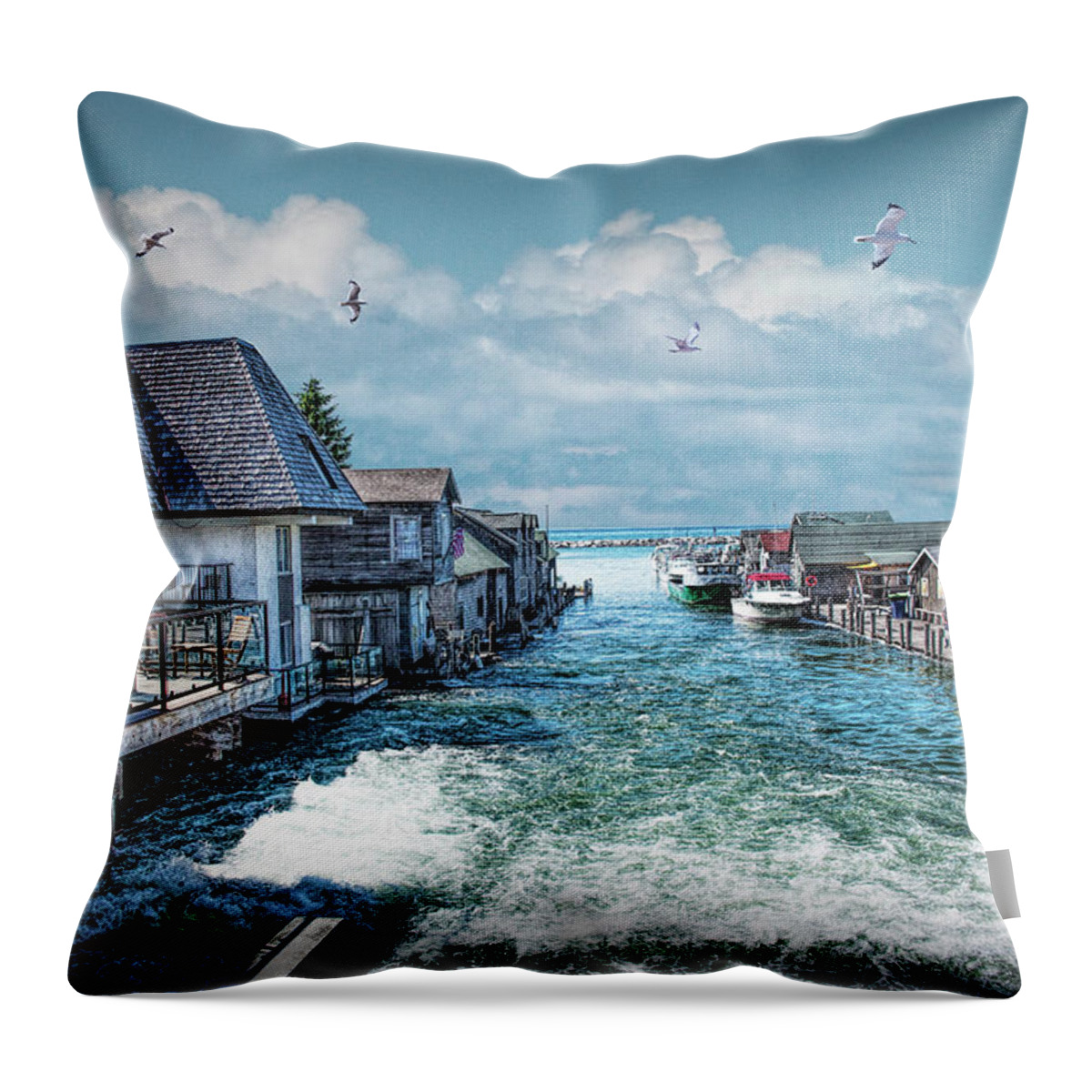 Vacation Throw Pillow featuring the photograph Fishtown in Leland Michigan by Randall Nyhof