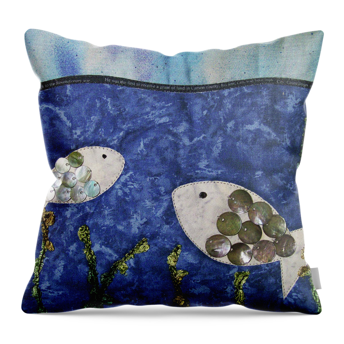 Fish Throw Pillow featuring the tapestry - textile Fishy Fishy by Pam Geisel
