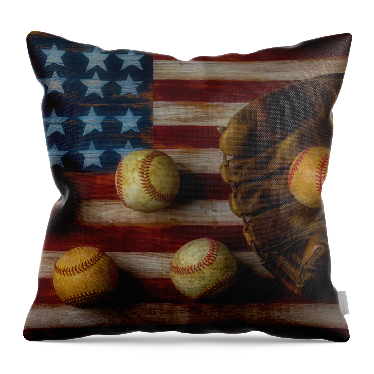 American Throw Pillow featuring the photograph Five Balls And Mitt by Garry Gay