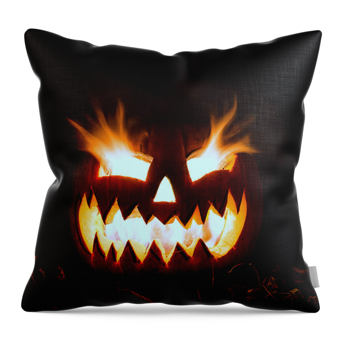 Halloween Throw Pillow featuring the photograph Flaming Pumpkin by Mike Ronnebeck
