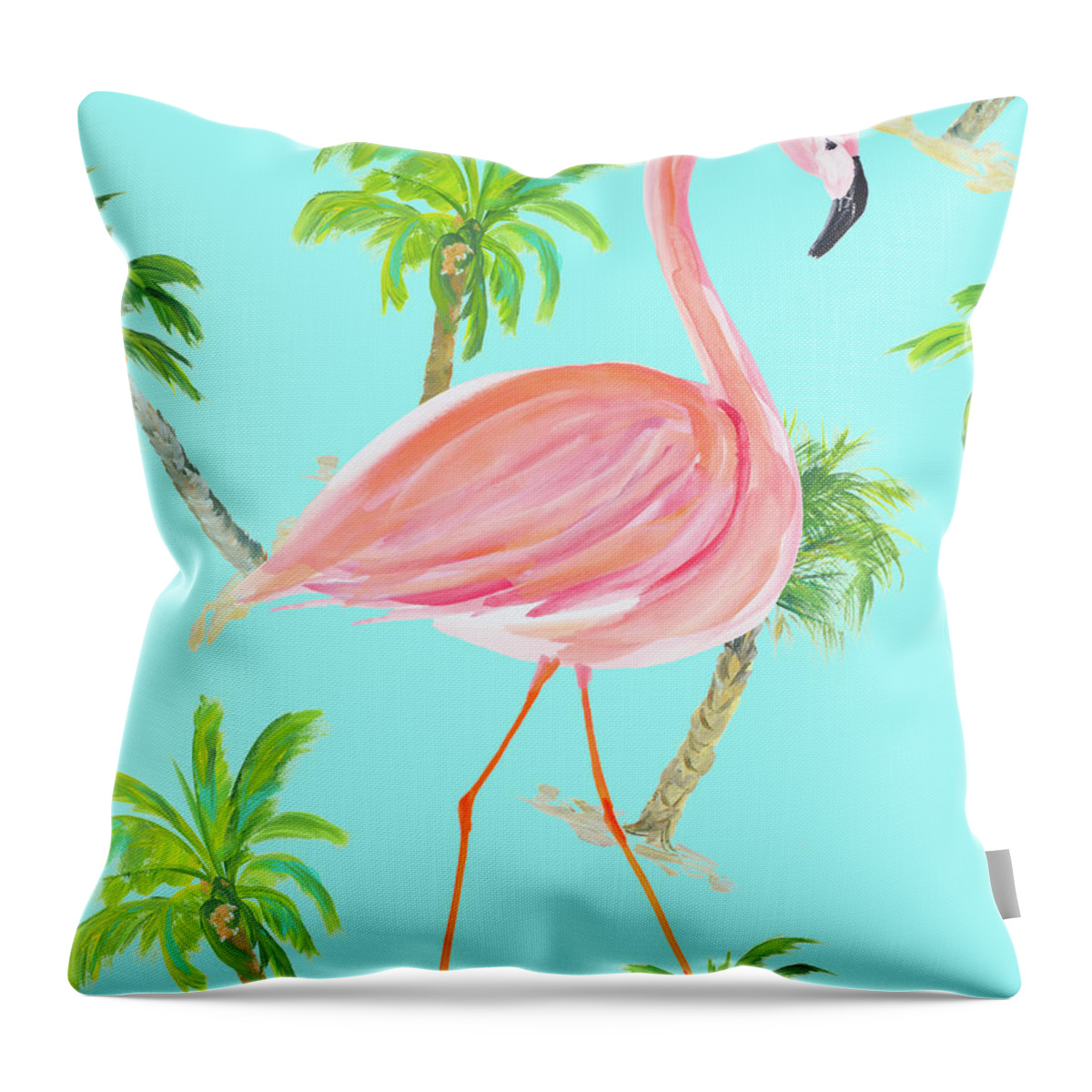 Flamingo Throw Pillow featuring the painting Flamingos And Palm Trees II by South Social D