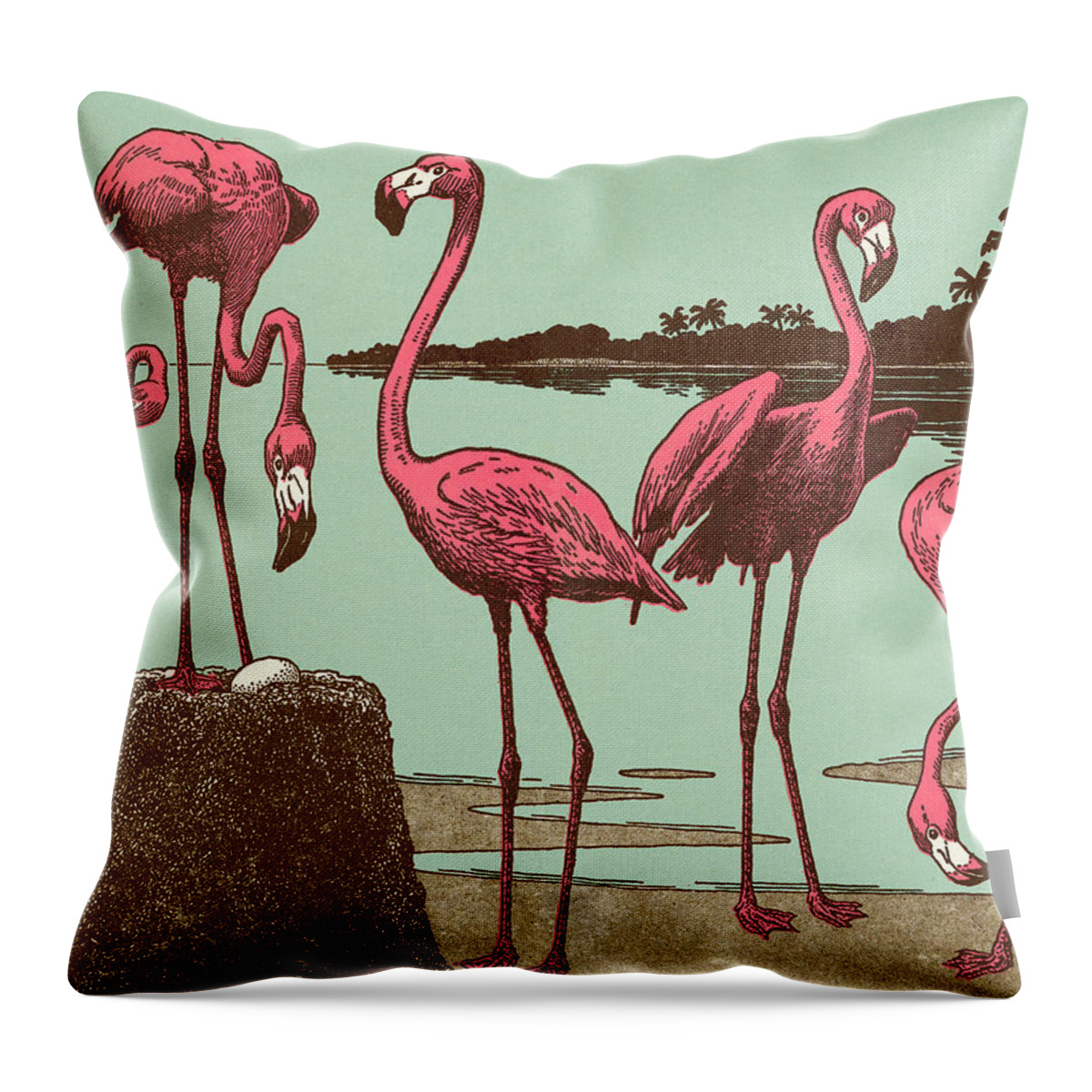 Animal Throw Pillow featuring the drawing Flamingos by CSA Images