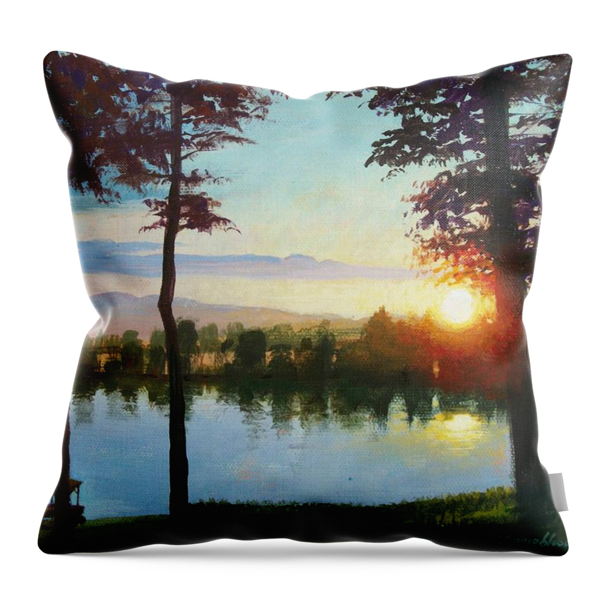 Kenny Youngblood Sunsets Sunset Montana Flathead Lake Throw Pillow featuring the painting Flathead Sunset by Kenny Youngblood
