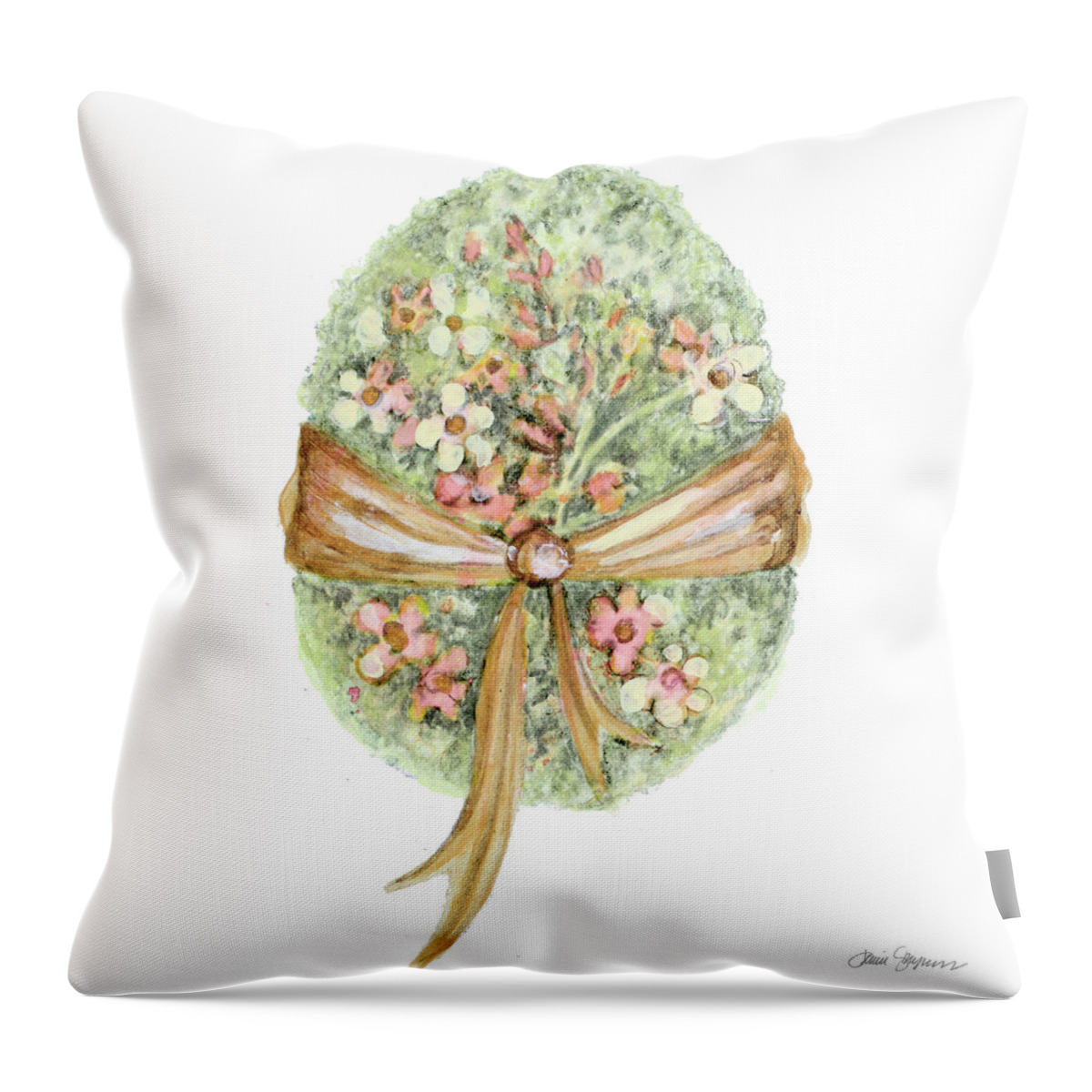 Floral Throw Pillow featuring the mixed media Floral Easter Egg II by Janice Gaynor