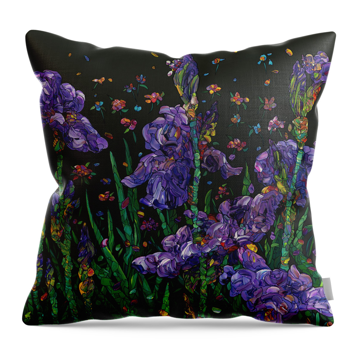 Flowers Throw Pillow featuring the painting Floral Interpretation - Irises by James W Johnson