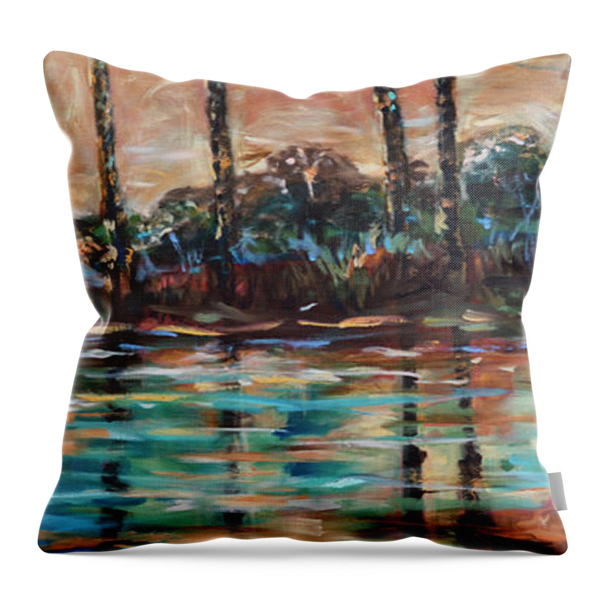 Ocean Throw Pillow featuring the painting Florida Eclipse Right by Linda Olsen
