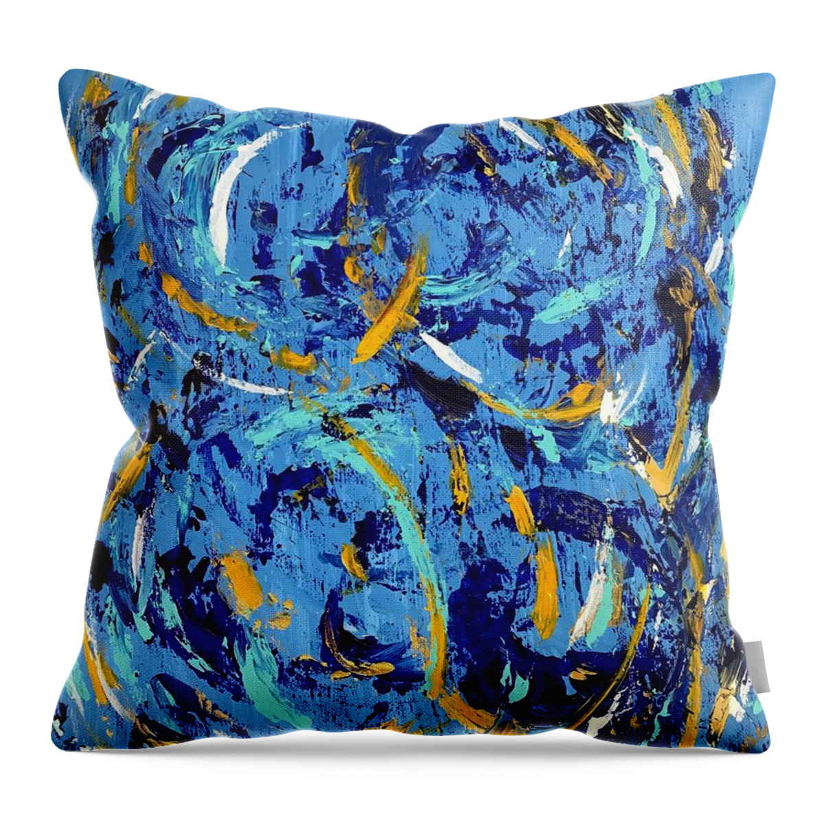 Flow Positivity Blue Blue Fun Summer Throw Pillow featuring the painting Flow by Medge Jaspan