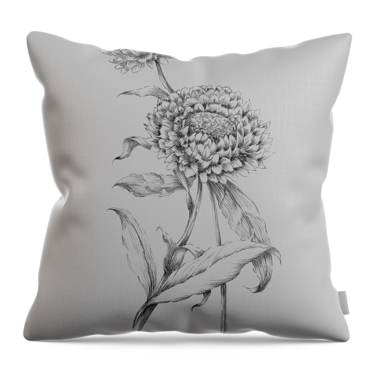 Flower Throw Pillow featuring the mixed media Flower Drawing 3 by Naxart Studio