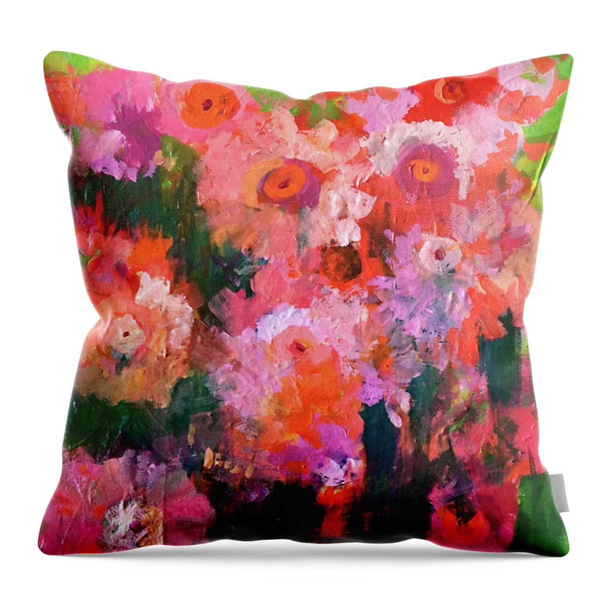 Spring Flowers Throw Pillow featuring the painting Flower Garden by Nancy Merkle