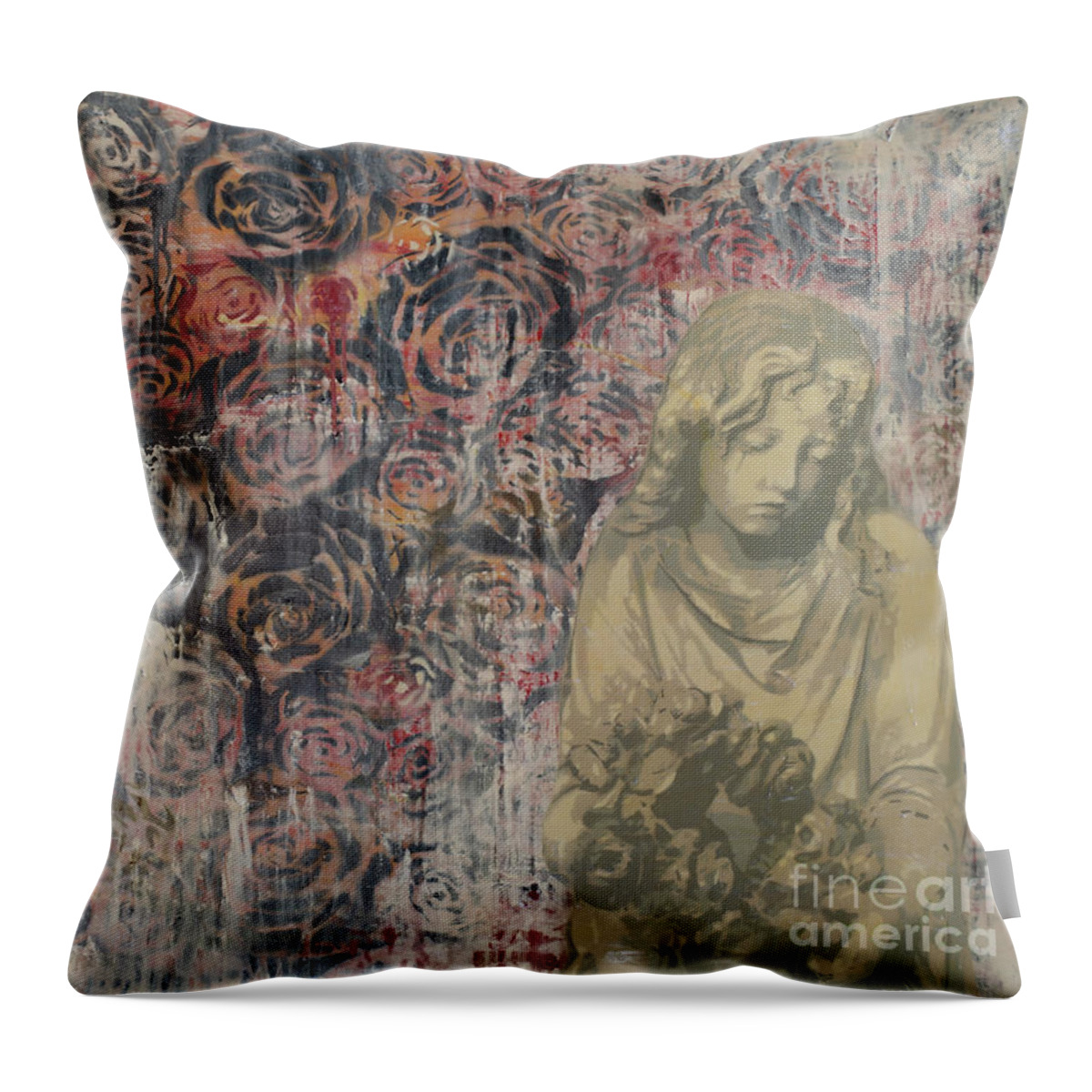  Throw Pillow featuring the mixed media Flower Girl by SORROW Gallery
