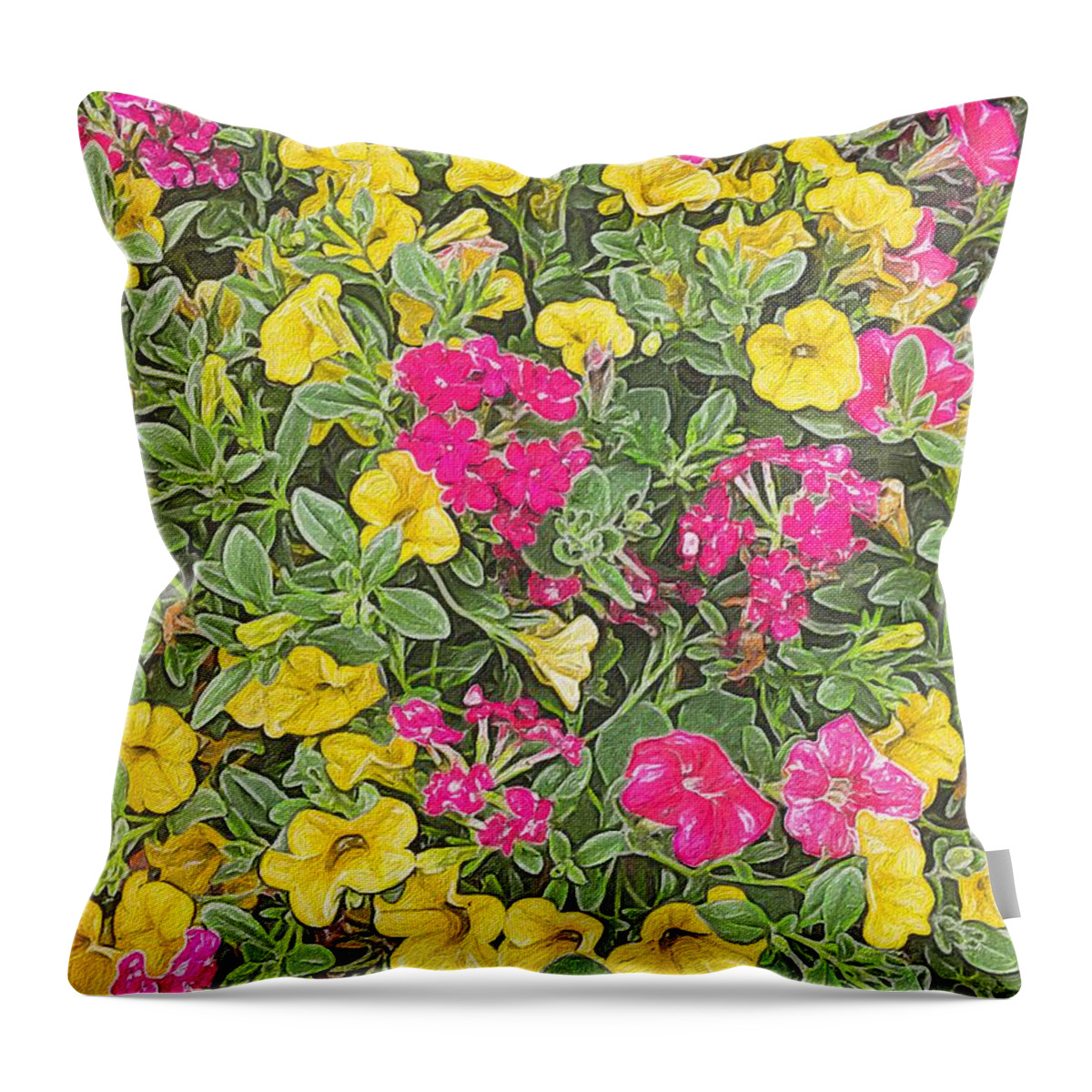 Photoshop Throw Pillow featuring the digital art Flower pot on my back porch by Steve Glines