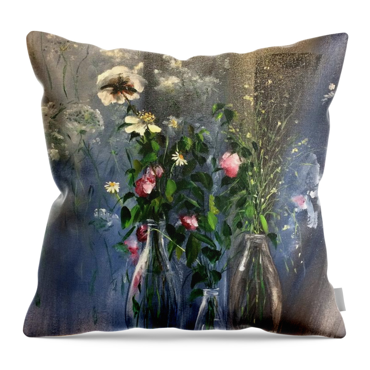 Lizzy Forrester Throw Pillow featuring the painting Flower Power for a Mural II by Lizzy Forrester
