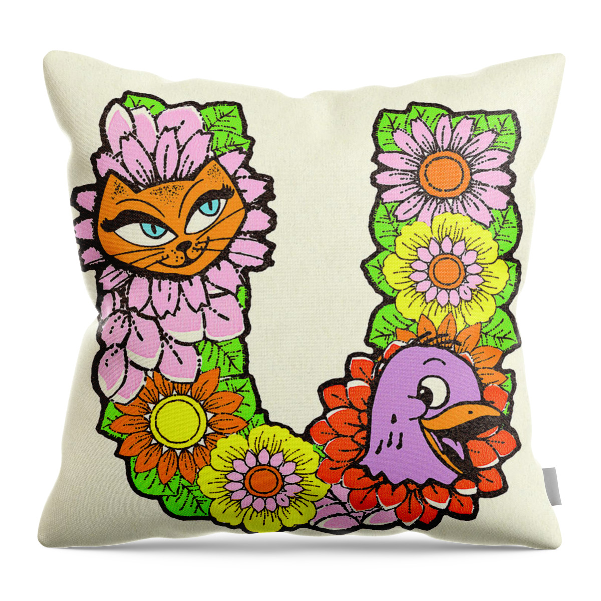 Alphabet Throw Pillow featuring the drawing Flowered Alphabet Letter U by CSA Images