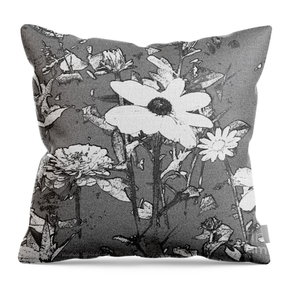 Nature Throw Pillow featuring the digital art Flowers in Black and White by Kathie Chicoine