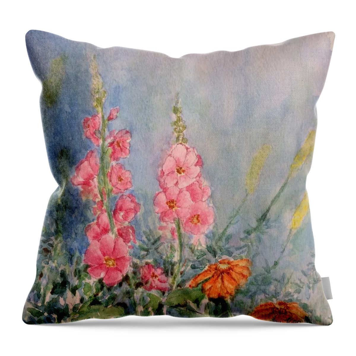 Framed Prints Throw Pillow featuring the painting Flowers in my garden by Milly Tseng