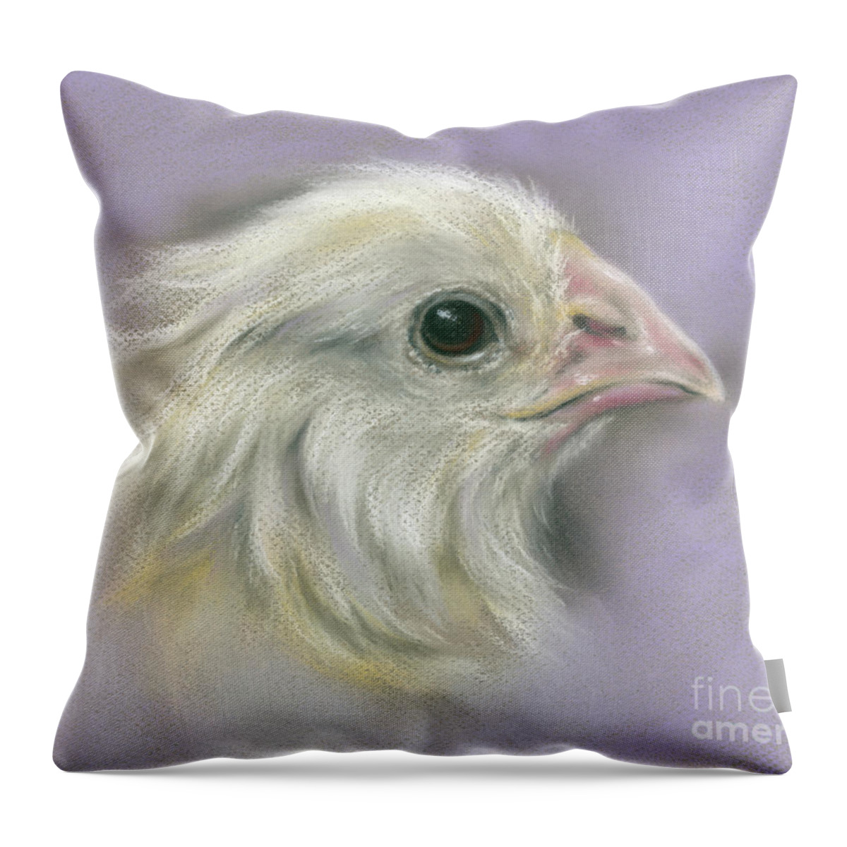 Bird Throw Pillow featuring the painting Fluffy Yellow Chick on Purple by MM Anderson