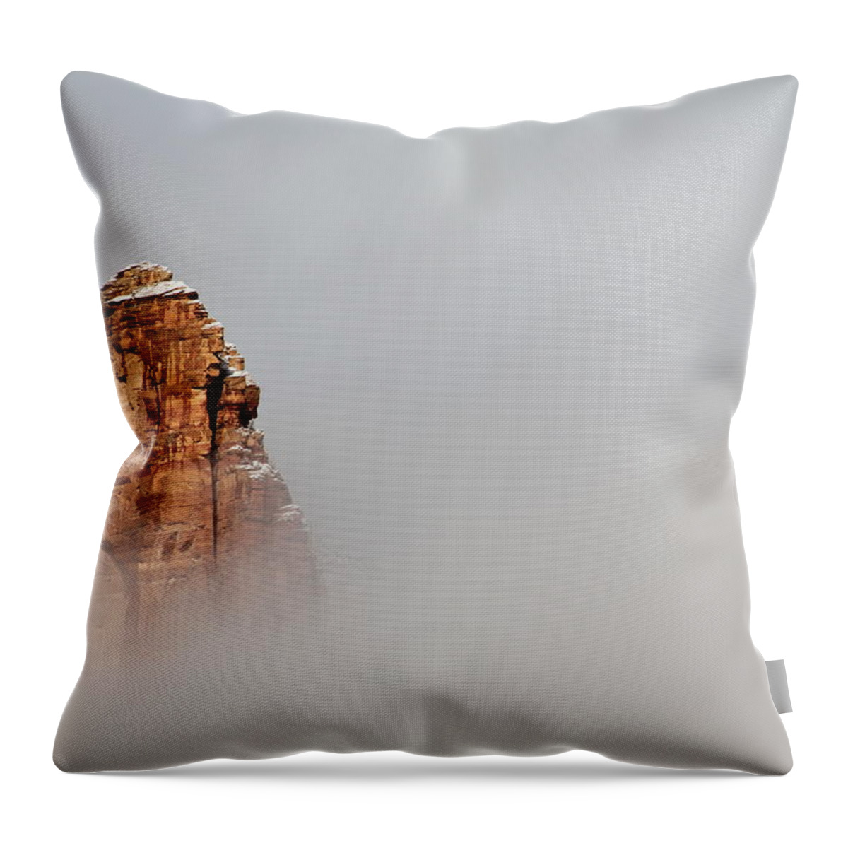 Scenics Throw Pillow featuring the photograph Fog Red Rock Mountain Sedona Arizona by Sassy1902