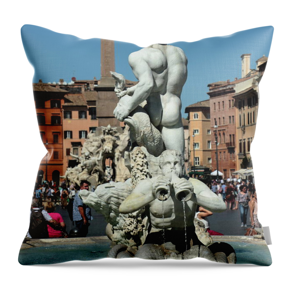 Fountain Moro Piazza-navona Rome Italy Travel Photography Square Plazza Sculpture History Roma  Throw Pillow featuring the photograph Fontana del Moro by Peter Skelton