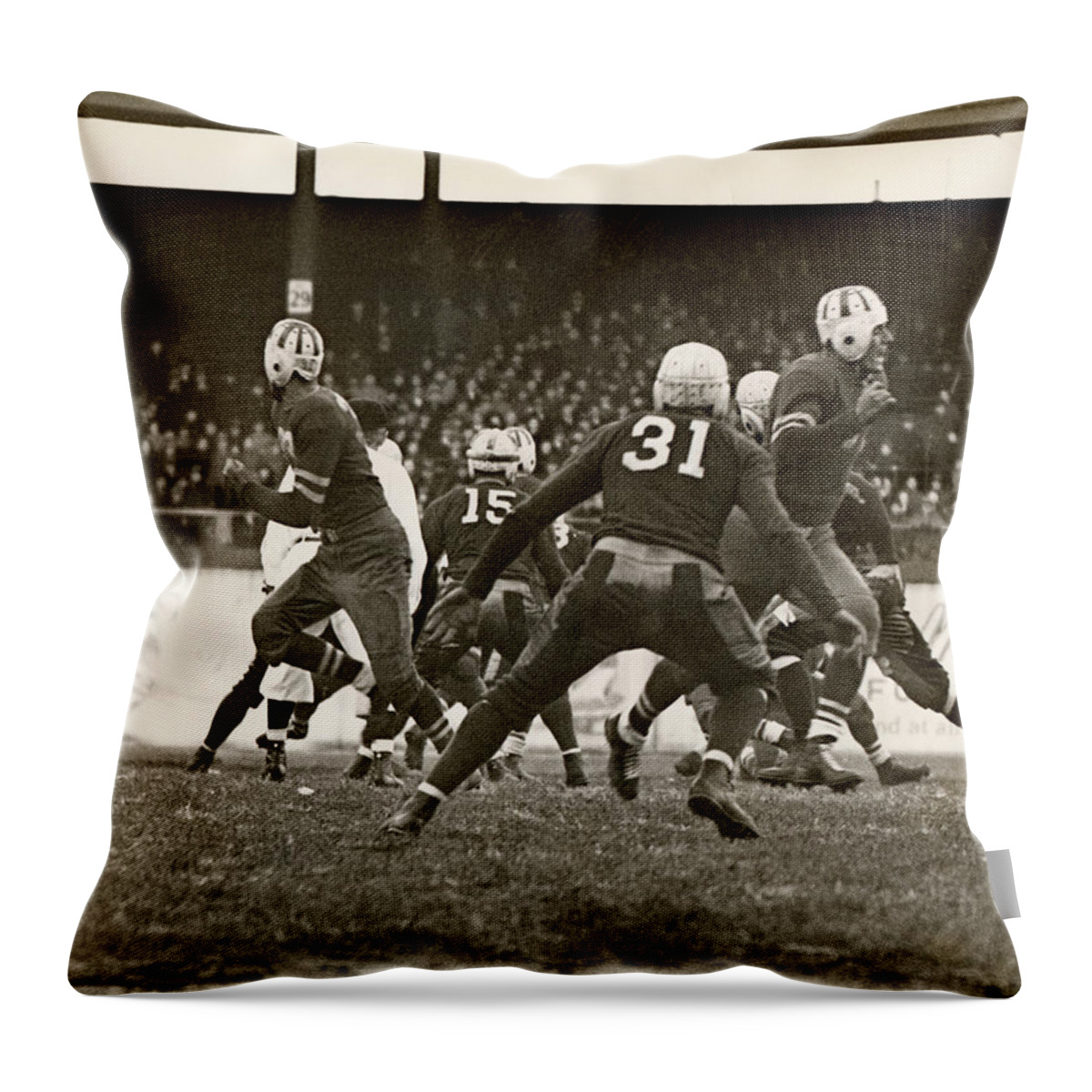 People Throw Pillow featuring the photograph Football Game In Progress by George Marks