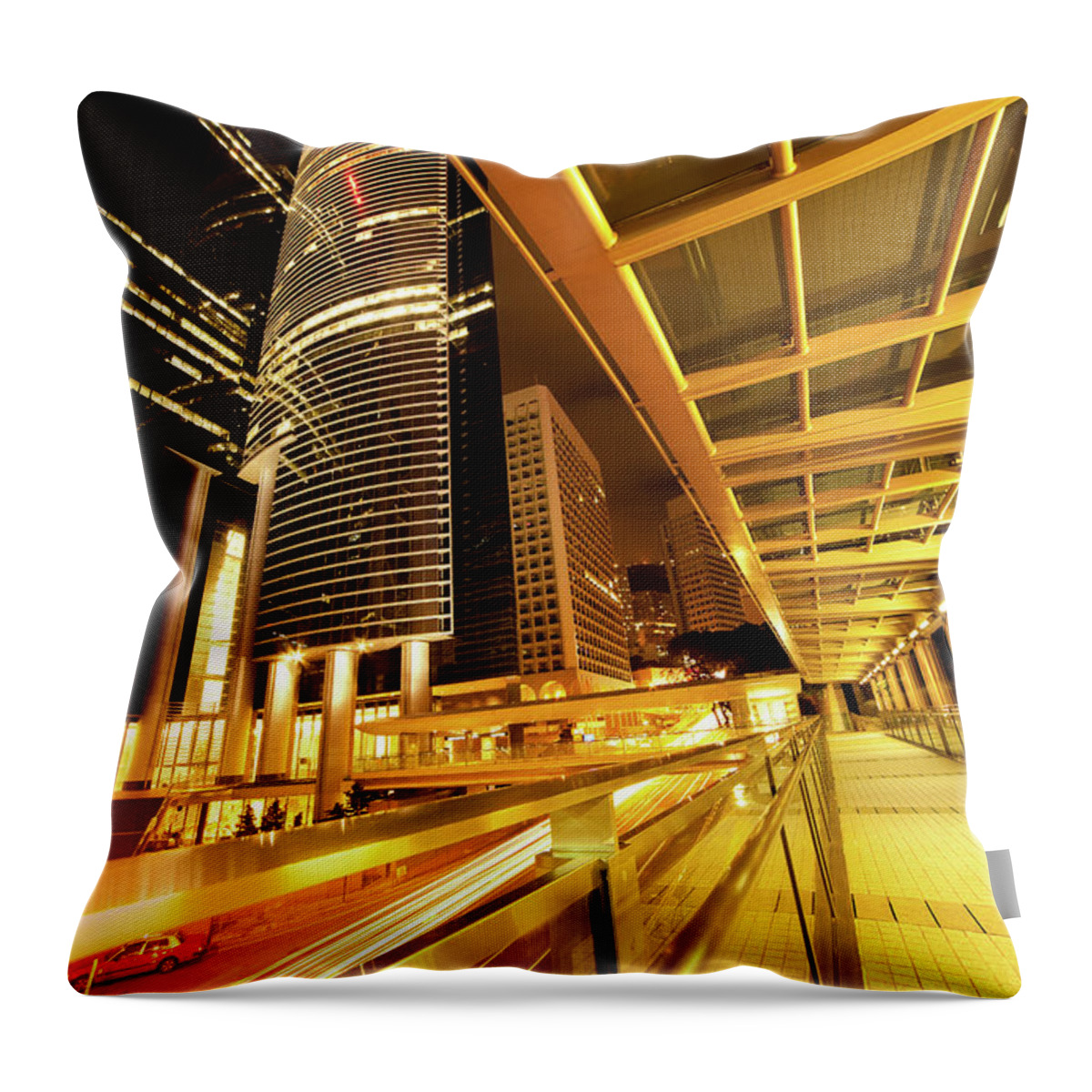 Chinese Culture Throw Pillow featuring the photograph Footbridge At Night In A Big City by Laoshi